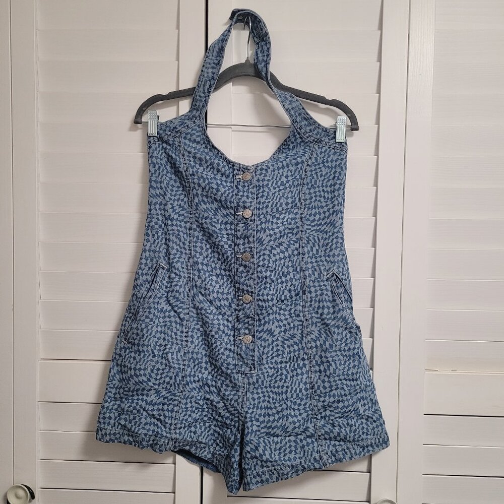 Levi's Faris Halter Printed Denim Romper Medium NWT